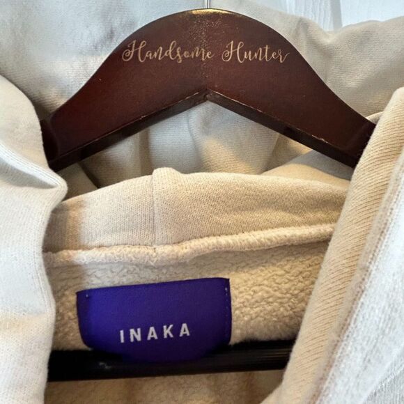 Inaka Power Curve Men Size M Hoodie Cream Blue Heavyweight Cotton Gym Workout U1 - Picture 11 of 12